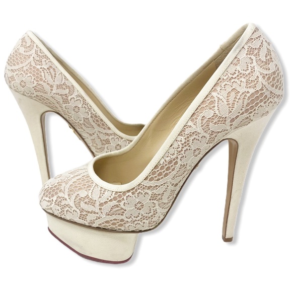 Charlotte Olympia Polly Pumps Lace Platform 6.5 - Picture 3 of 16